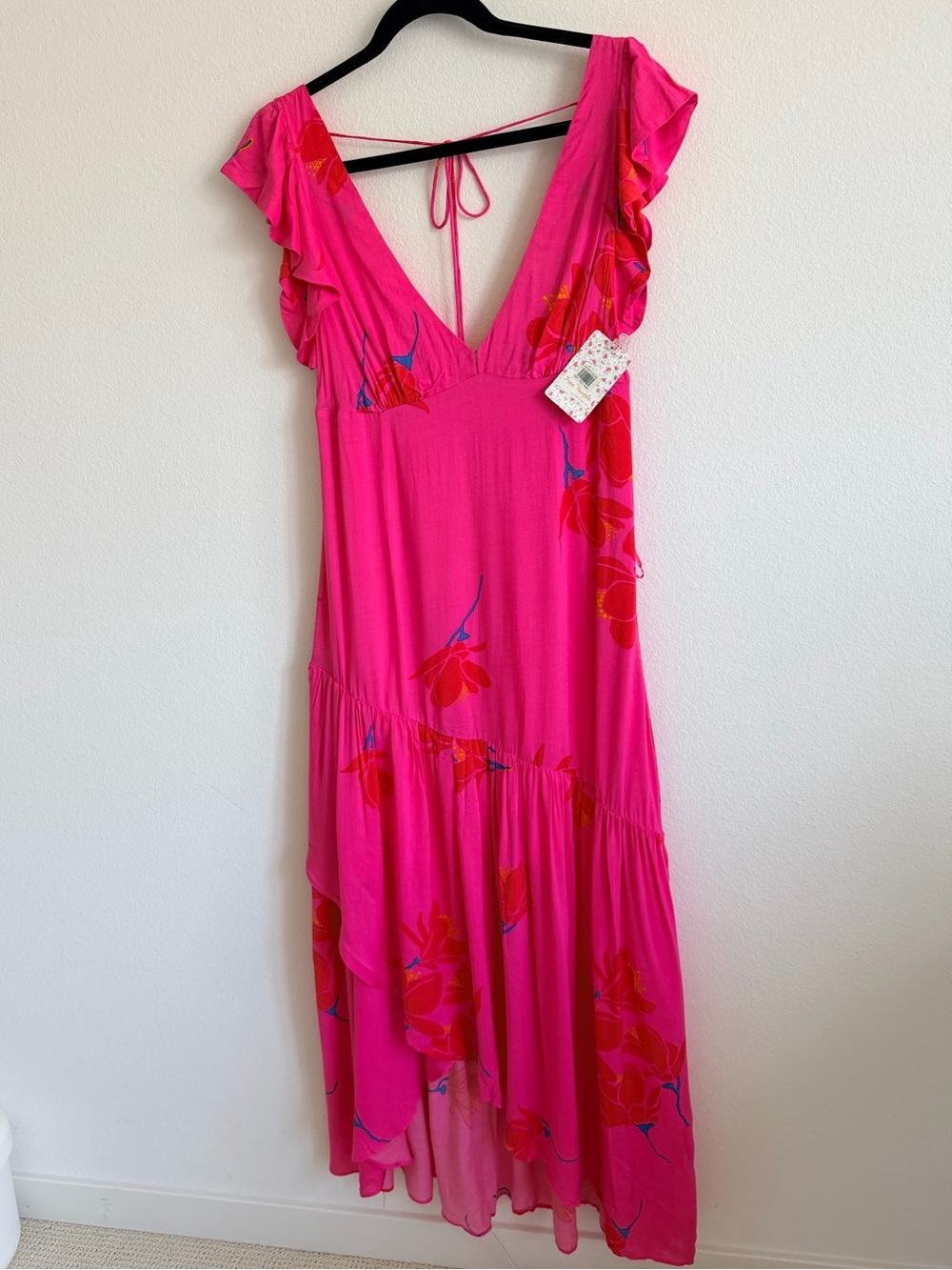 Free People - She’s a Waterfall - Size 6 
Bright Pink Floral V-Neck Maxi Dress - Picture 2 of 9
